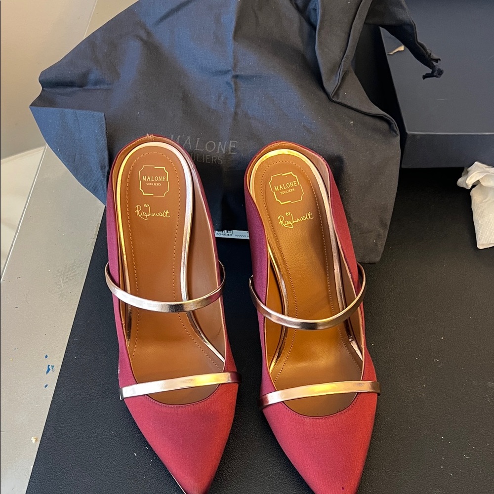 Malone Souliers Maureen Burgundy Satin Heels - Picture 7 of 7